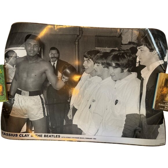 Muhammad Ali & The Beatles 1964 Black & White Poster laminated 33x24" READ - Picture 1 of 7
